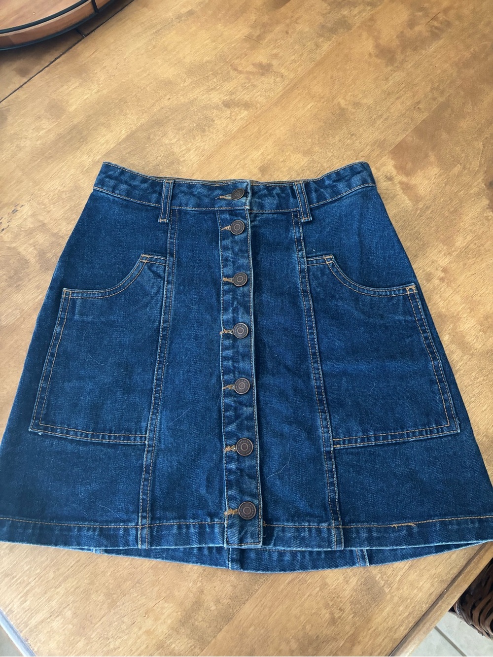 stradivarius Dark Blue Denim Button-Front A-Line Skirt